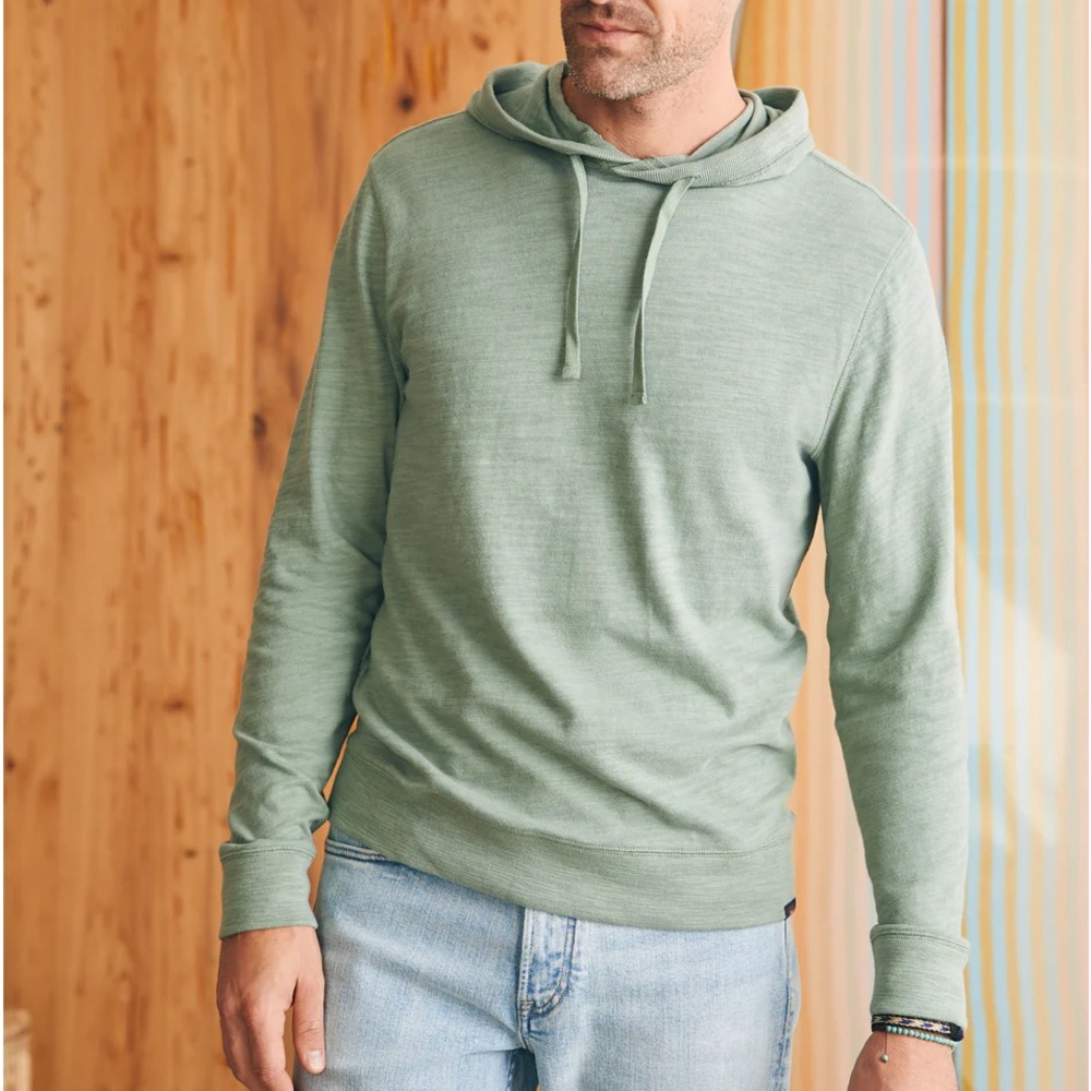 Faherty Sunwashed Slub Hoodie Faded Sage Green Blue
